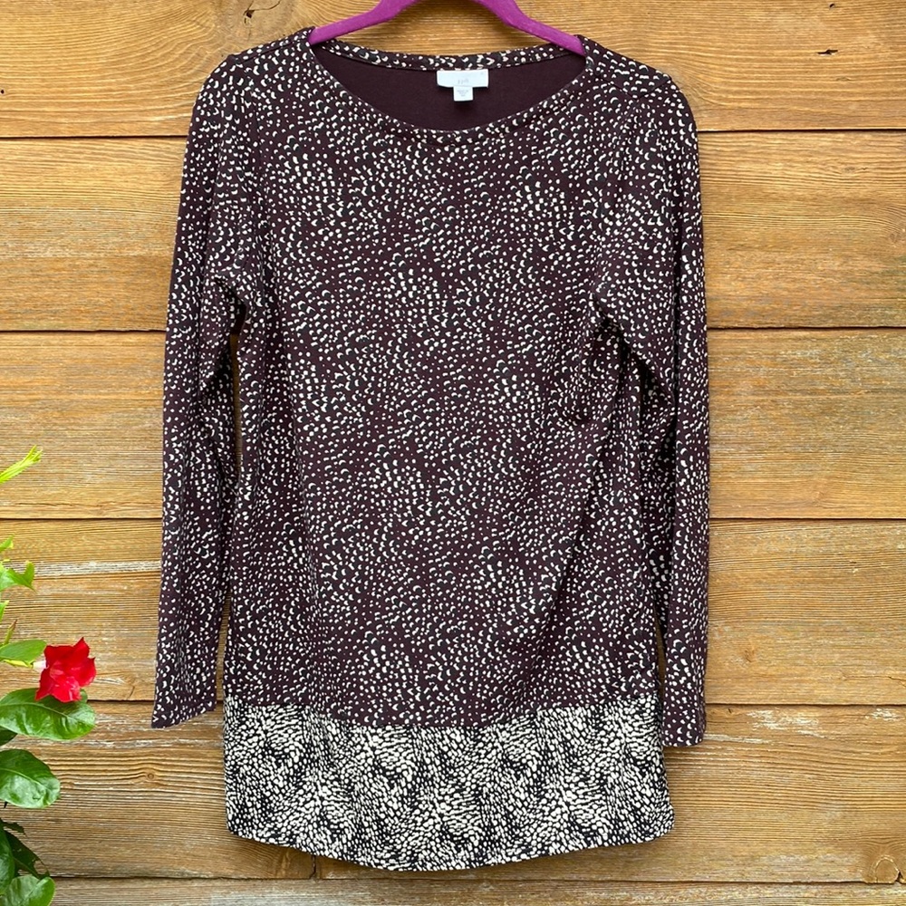 J. Jill Maroon, Black, and Tan Patterned Tunic with Contrasting Hem